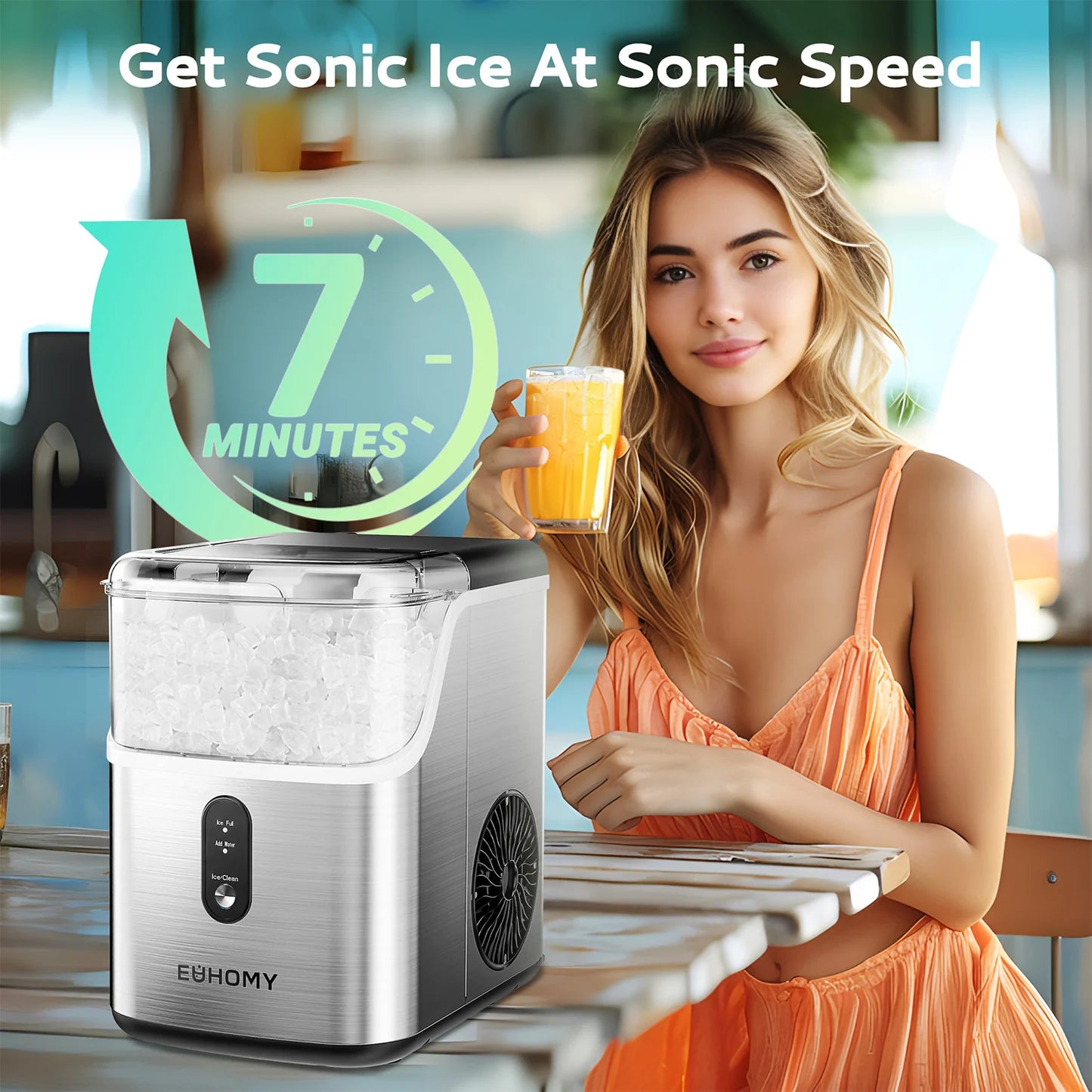 EUHOMY Pebble Counter Ice Maker Machine with 35lbs/24H Soft Ice Self-Cleaning