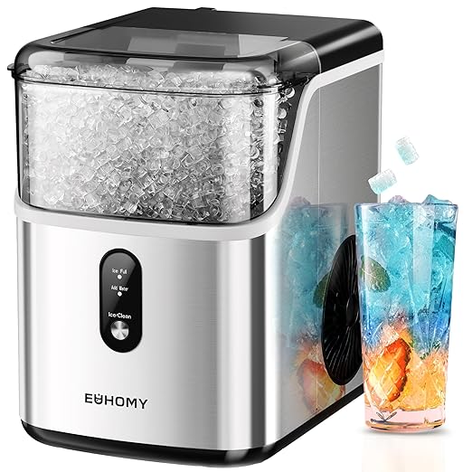 EUHOMY Pebble Counter Ice Maker Machine with 35lbs/24H Soft Ice Self-Cleaning